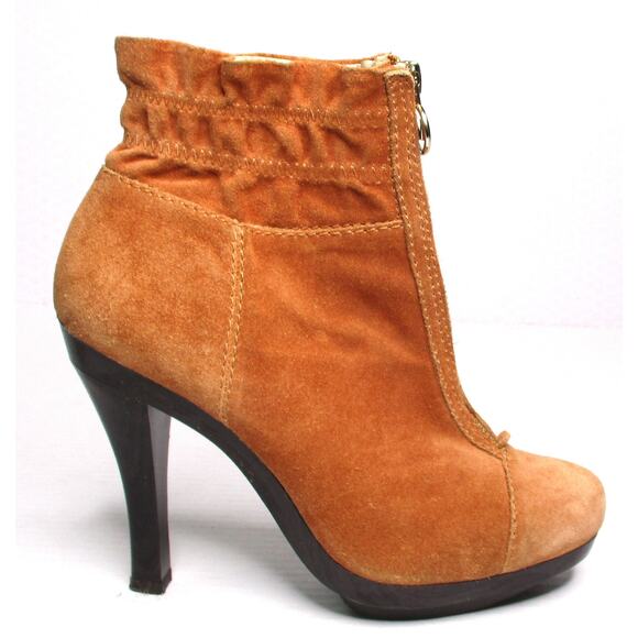 MICHAEL KORS Tan Suede Leather High Heeled Front Zip Ankle Boots Women 7 - Picture 5 of 12